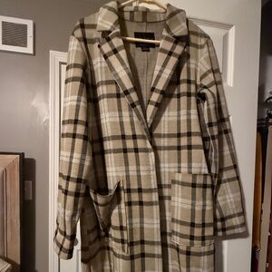 Beige Plaid Button Front Duster